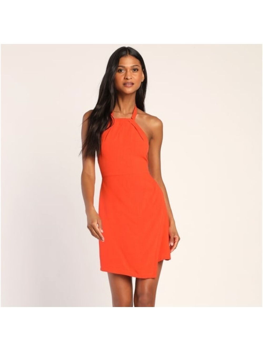 Lulus Orange Halter Mini Dress Faux Wrap NWT